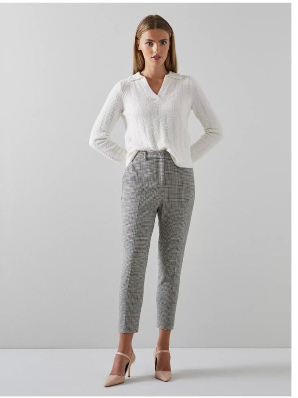 LK BENNETT Teal Houndstooth Blend Tailored‎ Trousers Size 4